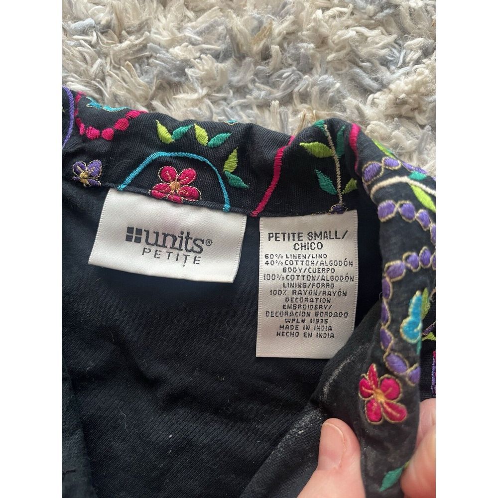 Units Petite Small Jacket Linen Blend Embroidered Floral Paisley Boho Festival - Picture 2 of 4
